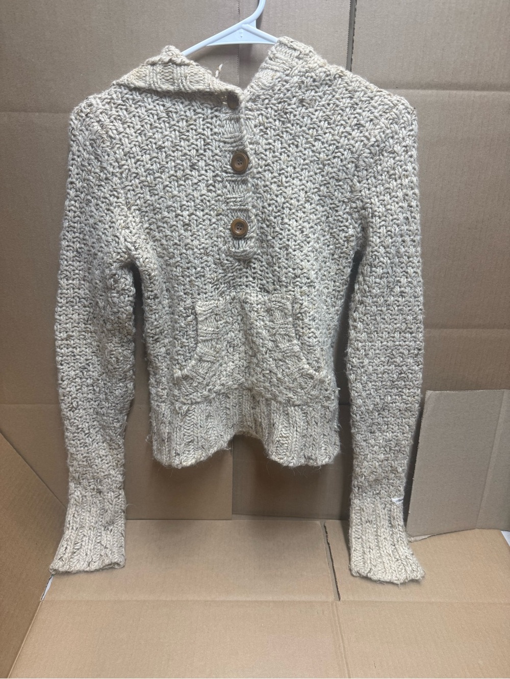 Vintage Abercrombie & Fitch Cream Hooded Button-Front Knit